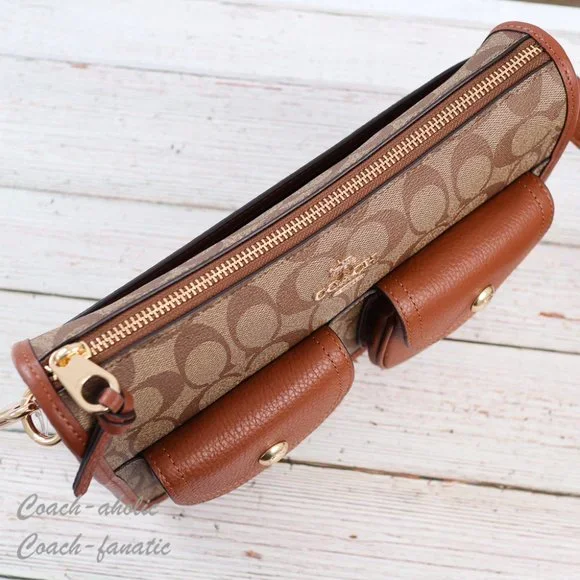 NWT Coach C5675 Pennie Crossbody With Coin Case In Signature Canvas Khaki - Picture 12 of 15